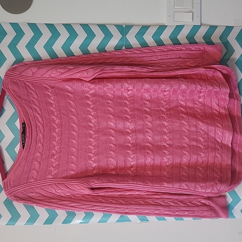 Pink Cable Knit Cotton-blend Boatneck By RALPH LAUREN Women's Sweater